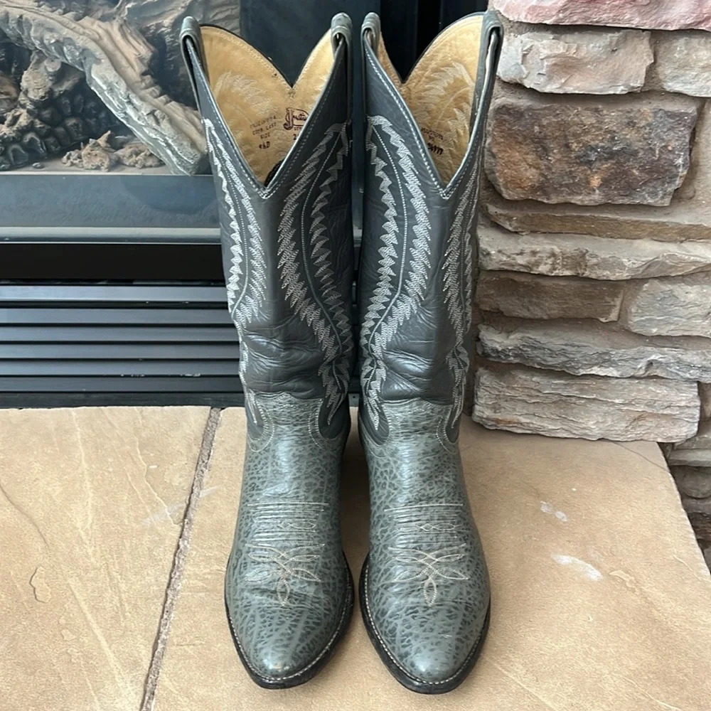 Justin Menās Western Cowboy Boots {Grey Bullhide} 9.5D - Picture 2 of 12